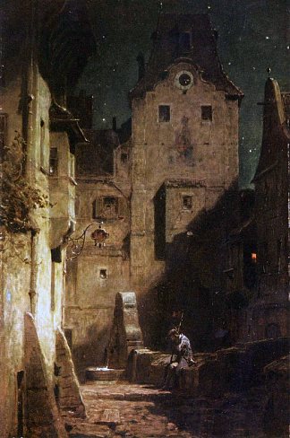 守夜人已经睡着了 The night watchman has fallen asleep (c.1875; Germany                     )，卡尔·施皮茨韦格
