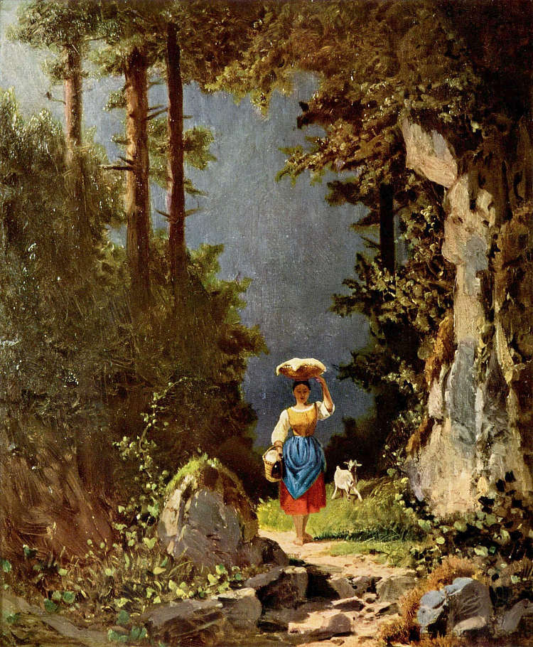 女孩与山羊 Girl with goat (1861; Germany  )，卡尔·施皮茨韦格