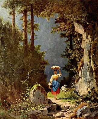 女孩与山羊 Girl with goat (1861; Germany                     )，卡尔·施皮茨韦格