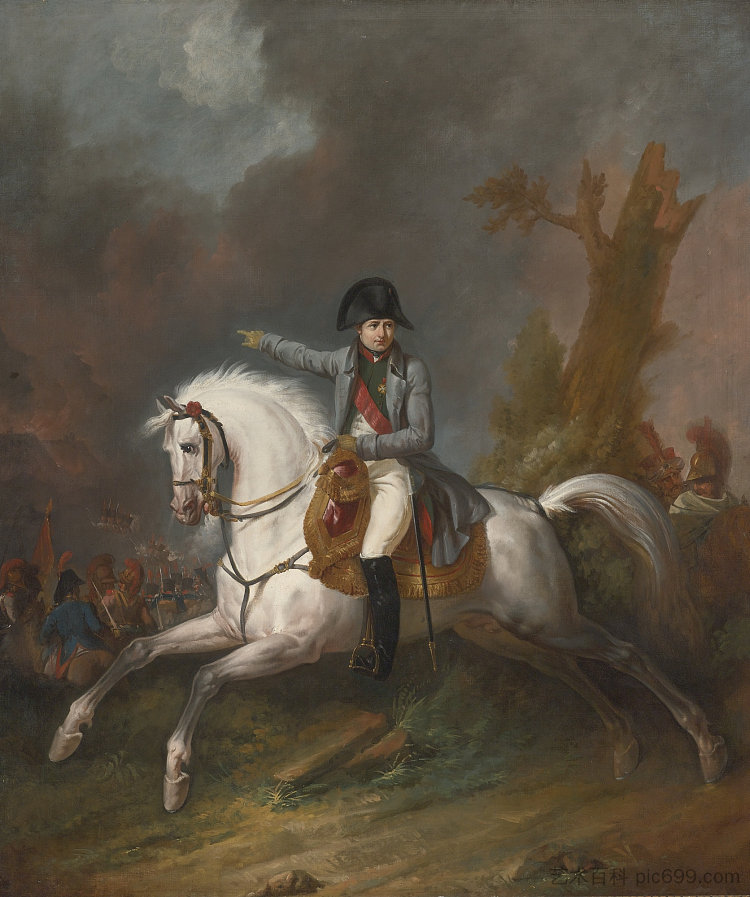 拿破仑的马术肖像与超越的战斗 An Equestrian Portrait of Napoleon with a Battle Beyond (c.1807)，卡尔·韦尔内