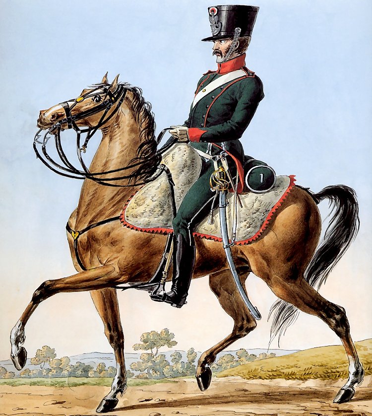 骑兵第1团。记录拿破仑大军团制服系列的一部分。 1st Regiment of Chasseurs À Cheval. Part of a Series Chronicling the Uniforms of Napoleon's Grande Armée. (1812)，卡尔·韦尔内