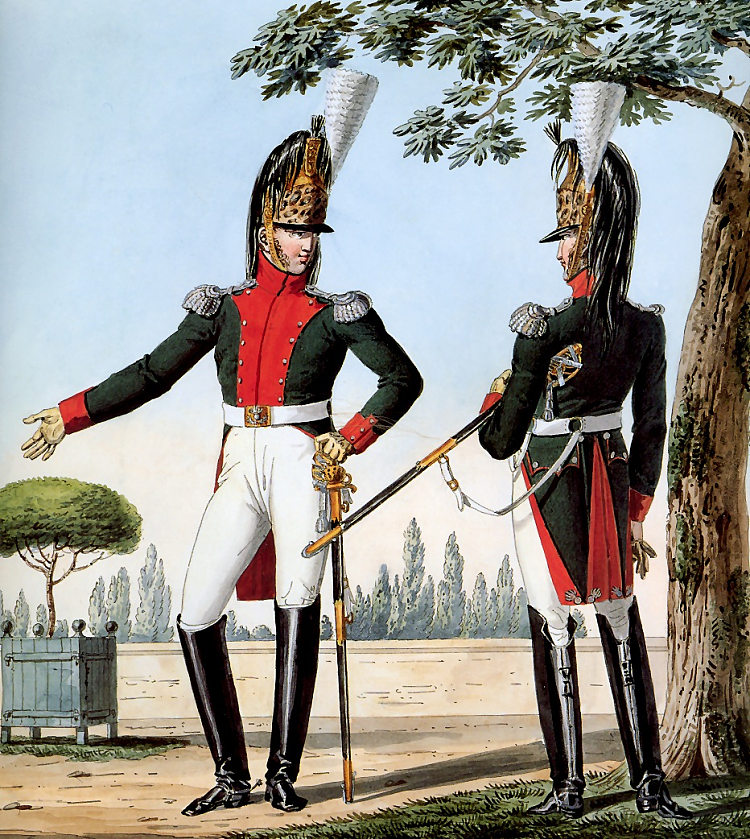 龙骑兵第 1 团。记录拿破仑大军团制服系列的一部分。 1st Regiment of Dragoons. Part of a Series Chronicling the Uniforms of Napoleon's Grande Armée. (1812)，卡尔·韦尔内