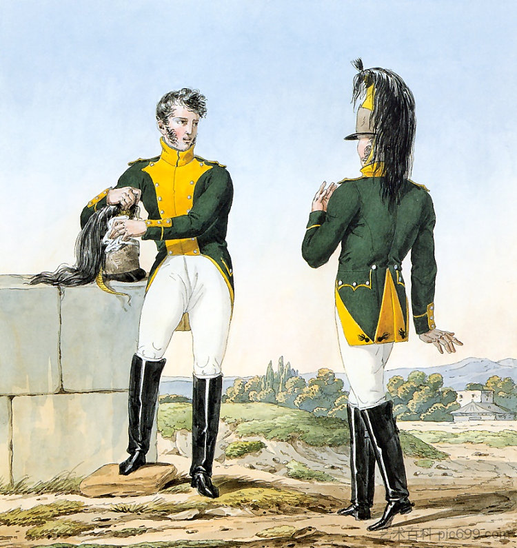 记录拿破仑大军团制服系列的一部分。 Part of a Series Chronicling the Uniforms of Napoleon's Grande Armée. (1812)，卡尔·韦尔内