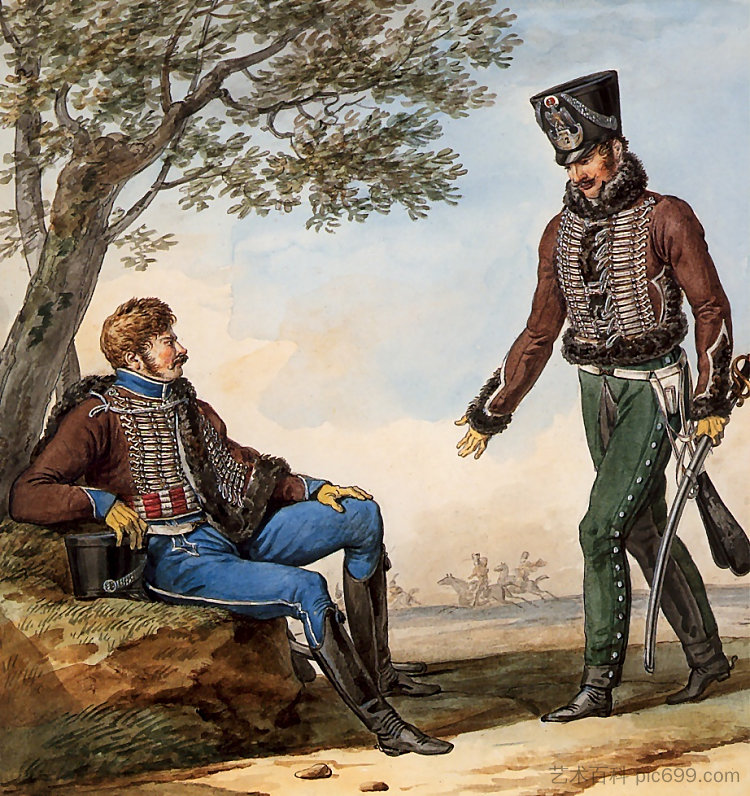 记录拿破仑大军团制服系列的一部分。 Part of a Series Chronicling the Uniforms of Napoleon's Grande Armée. (1812)，卡尔·韦尔内