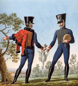 记录拿破仑大军团制服系列的一部分。 Part of a Series Chronicling the Uniforms of Napoleon’s Grande Armée. (1812)，卡尔·韦尔内