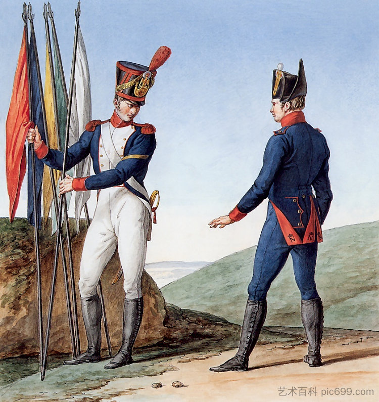 记录拿破仑大军团制服系列的一部分。 Part of a Series Chronicling the Uniforms of Napoleon's Grande Armée. (1812)，卡尔·韦尔内