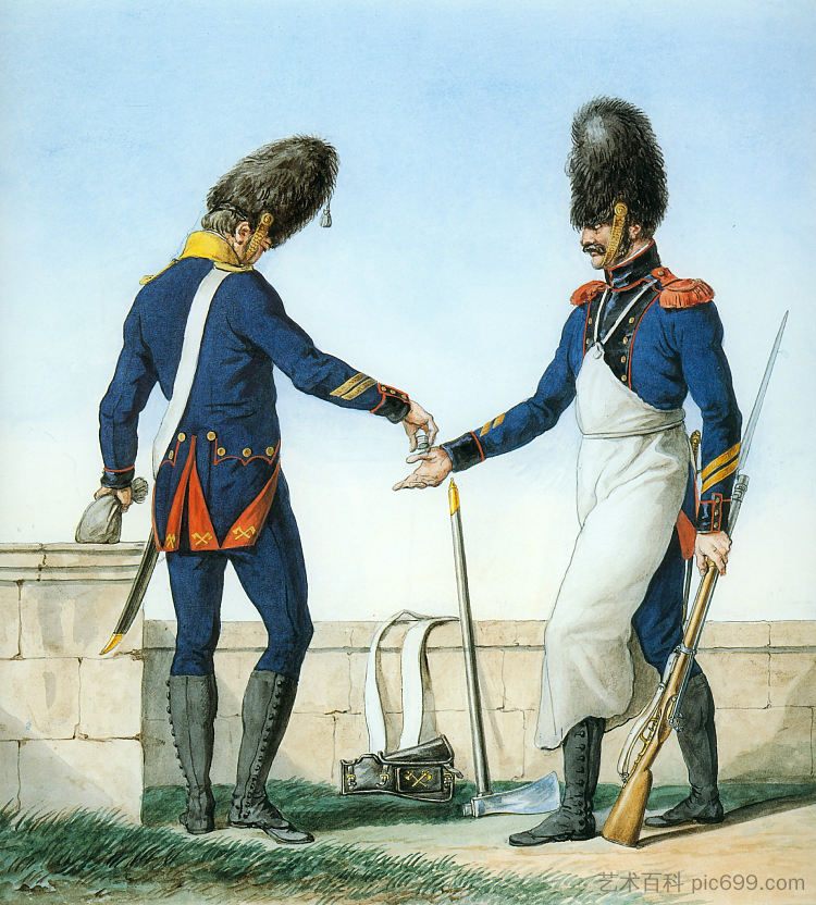 记录拿破仑大军团制服系列的一部分。 Part of a Series Chronicling the Uniforms of Napoleon's Grande Armée. (1812)，卡尔·韦尔内