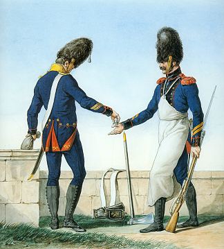 记录拿破仑大军团制服系列的一部分。 Part of a Series Chronicling the Uniforms of Napoleon’s Grande Armée. (1812)，卡尔·韦尔内