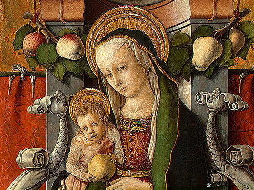 麦当娜和孩子与捐赠者登基 Madonna and Child enthroned with donor (c.1470)，卡罗·克里维里