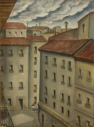 从我在马德里的房间 - 圣特雷莎街 From my room in Madrid - Santa Teresa Street (c.1924)，卡洛斯·奎斯佩斯·阿辛