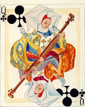 卡片的彩色草图。赫拉克略·富尼耶。 A color sketch of a card. Heraclius Fournier. (1953; Spain                     )，卡洛斯·萨恩斯·代·特哈达