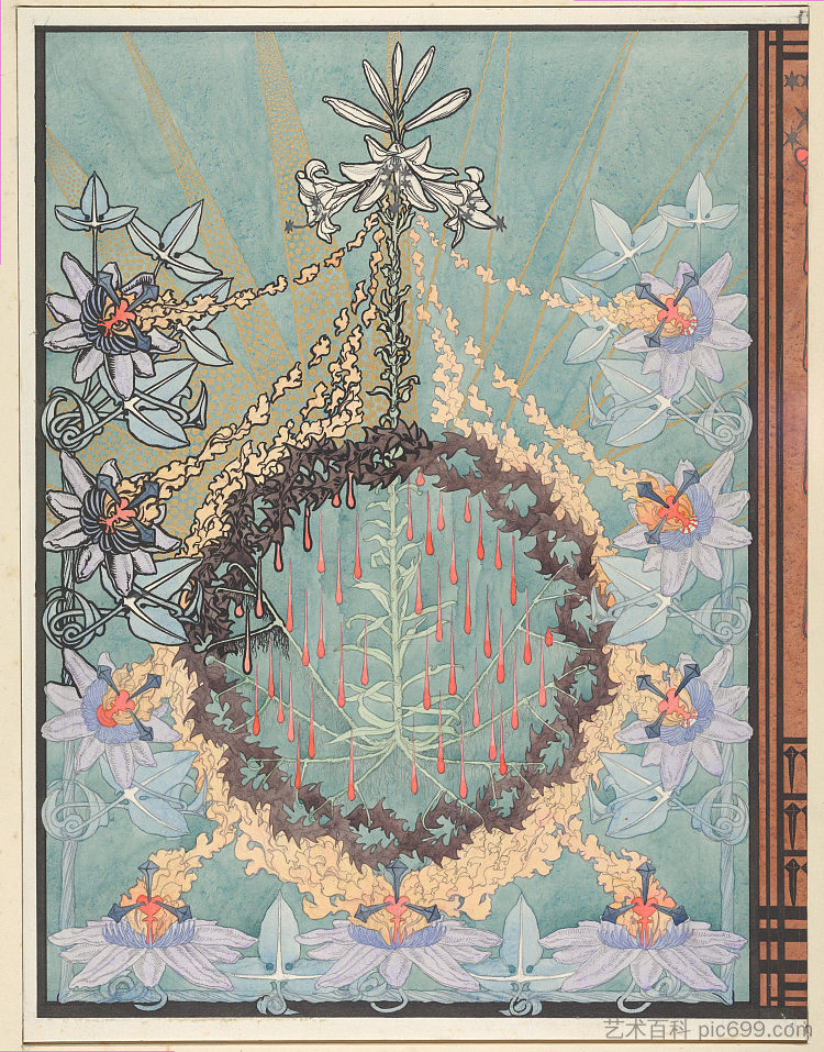 “L'evangile de Notre Seigneur Jesus-Christ Selon Saint Pierre”封底设计 Design for the Back Cover of “L’evangile De Notre Seigneur Jesus-Christ Selon Saint Pierre” (1895)，卡洛斯·施瓦布