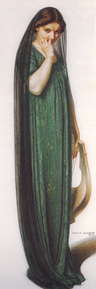 女人与七弦琴 Woman With Lyre (1905)，卡洛斯·施瓦布