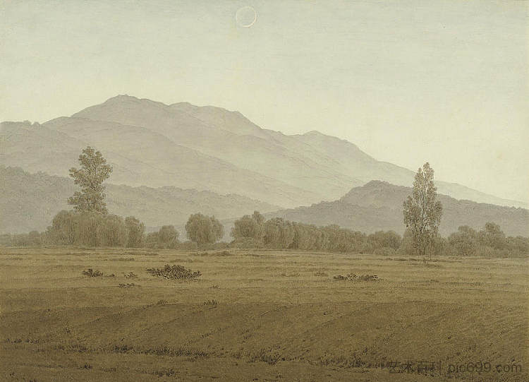 里森格比尔日山脉上方的新月 New Moon Above the Riesengebirge Mountains,卡斯珀尔·大卫·弗里德里希