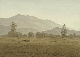 里森格比尔日山脉上方的新月 New Moon Above the Riesengebirge Mountains，卡斯珀尔·大卫·弗里德里希