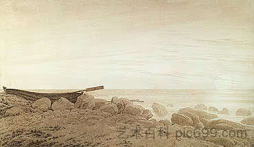 岸边的船。月出 Boat on the Shore. Moonrise (c.1837 - c.1839)，卡斯珀尔·大卫·弗里德里希