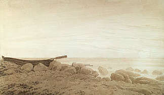 岸边的船。月出 Boat on the Shore. Moonrise (c.1837 – c.1839)，卡斯珀尔·大卫·弗里德里希