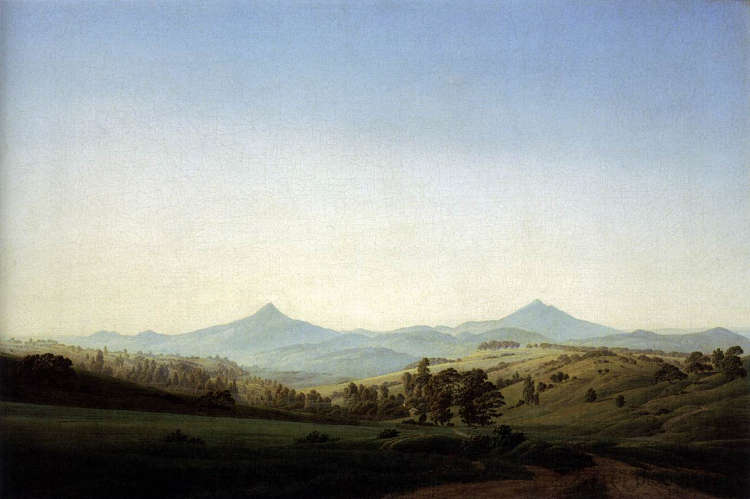 波希米亚景观与米勒绍尔山 Bohemian Landscape with Mount Milleschauer (1808),卡斯珀尔·大卫·弗里德里希