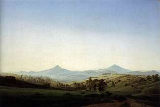 波希米亚景观与米勒绍尔山 Bohemian Landscape with Mount Milleschauer (1808)，卡斯珀尔·大卫·弗里德里希