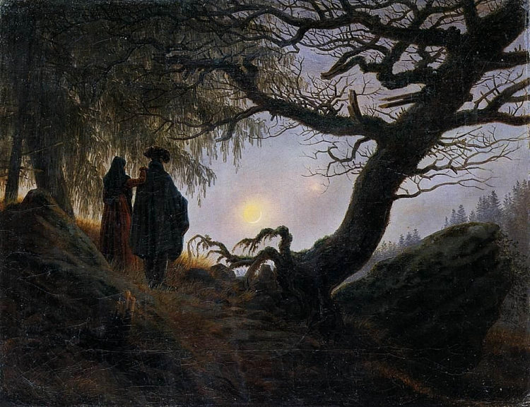 情侣凝视月亮 Couple Gazing at the Moon (c.1824),卡斯珀尔·大卫·弗里德里希