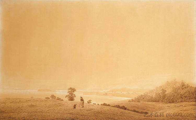 鲁根岛东海岸与牧羊犬 Eastern Coast of Ruegen Island with Shepherd，卡斯珀尔·大卫·弗里德里希