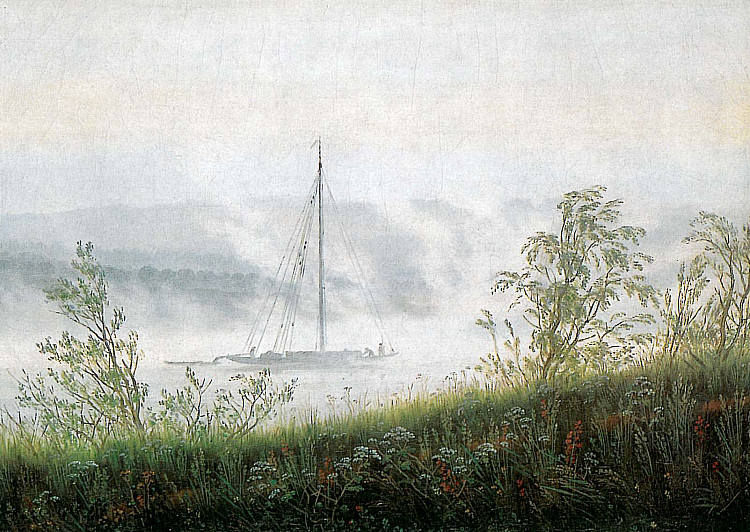 清晨雾中的易北河 Elbschiff in early morning fog (1820)，卡斯珀尔·大卫·弗里德里希