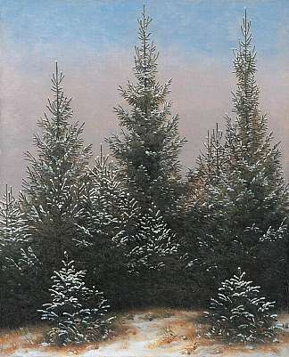 雪中的冷杉树 Fir Trees in the Snow (1828)，卡斯珀尔·大卫·弗里德里希