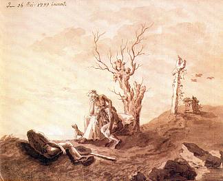 海滩上的葬礼场景 Funeral scene at the beach (1799)，卡斯珀尔·大卫·弗里德里希