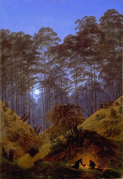 月光下的森林内 Inside the Forest under the moonlight (c.1823 - c.1830)，卡斯珀尔·大卫·弗里德里希