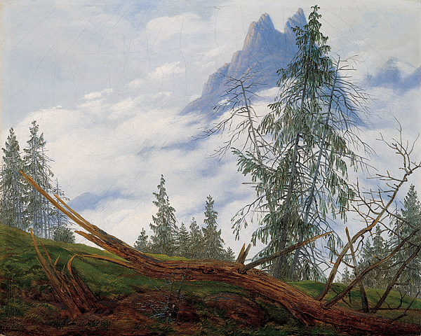 飘云飘飘的山峰 Mountain Peak with Drifting Clouds (1835)，卡斯珀尔·大卫·弗里德里希