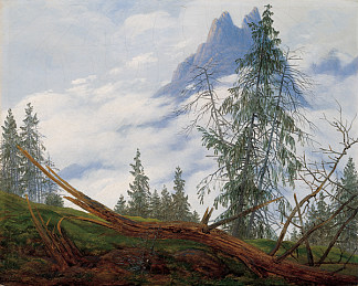 飘云飘飘的山峰 Mountain Peak with Drifting Clouds (1835)，卡斯珀尔·大卫·弗里德里希
