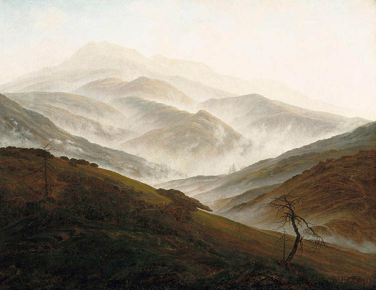 里森格比尔日景观与升起的雾 Riesengebirge Landscape with Rising Fog (1819 - 1820)，卡斯珀尔·大卫·弗里德里希