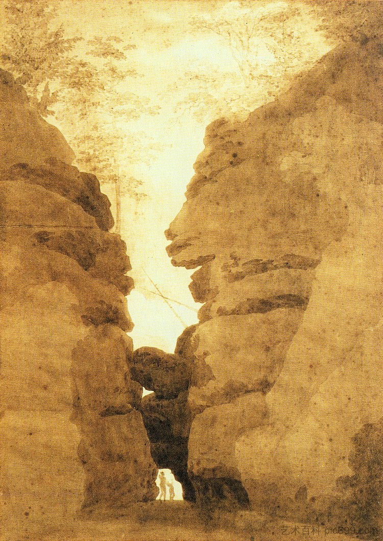 乌特瓦尔德格伦德的岩石拱门 Rock arch in the Uttewalder Grund (c.1801),卡斯珀尔·大卫·弗里德里希