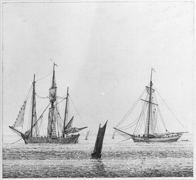 海与船 Sea with ships (c.1826),卡斯珀尔·大卫·弗里德里希