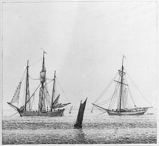 海与船 Sea with ships (c.1826)，卡斯珀尔·大卫·弗里德里希