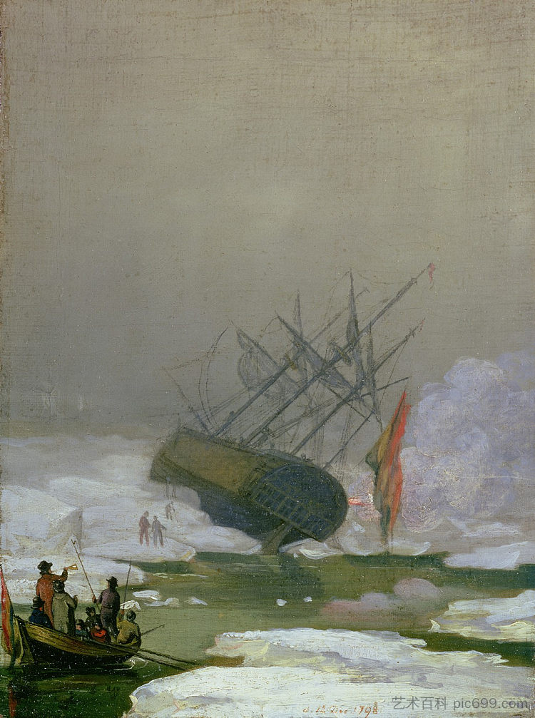 在北冰洋航行 Ship in the Arctic Ocean (1798)，卡斯珀尔·大卫·弗里德里希