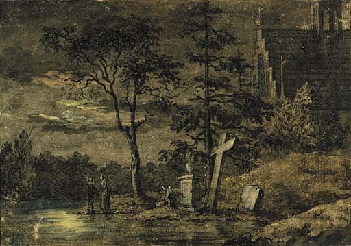 两个男人在凝视月亮 Two Men Contemplating the Moon (1794 - 1798)，卡斯珀尔·大卫·弗里德里希