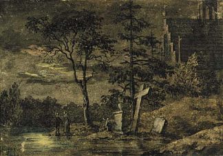 两个男人在凝视月亮 Two Men Contemplating the Moon (1794 – 1798)，卡斯珀尔·大卫·弗里德里希