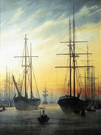 海港景观 View of a Harbour (1814)，卡斯珀尔·大卫·弗里德里希