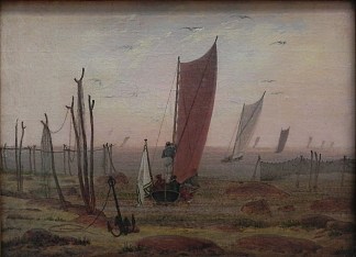 早上起航的船只 Ships sailing off in the morning (c.1816 – c.1817)，卡斯珀尔·大卫·弗里德里希