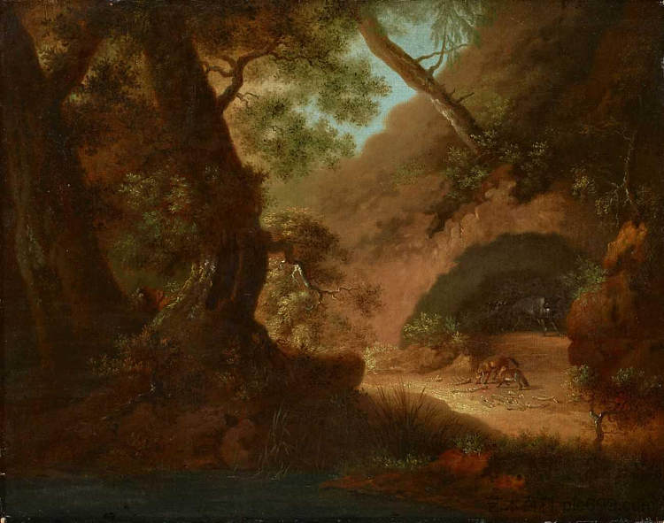 山洞前森林里的狼 Wolves in the Forest in Front of a Cave (1798)，卡斯珀尔·大卫·弗里德里希