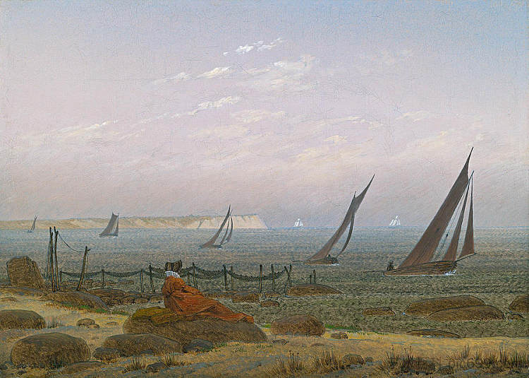 鲁根海滩上的女人 Woman on the beach of Ruegen (1818),卡斯珀尔·大卫·弗里德里希