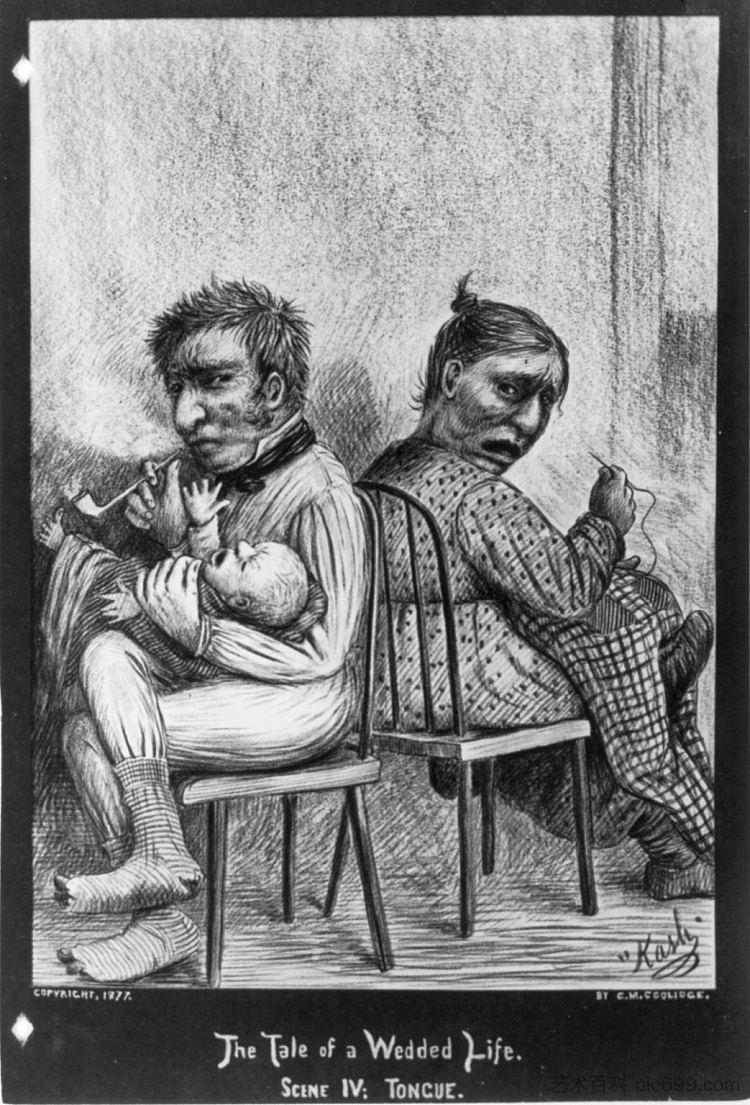 场景四 - 舌头。夫妻争吵 Scene IV - Tongue. Couple Arguing (1877),卡修斯·马塞勒斯·柯立芝