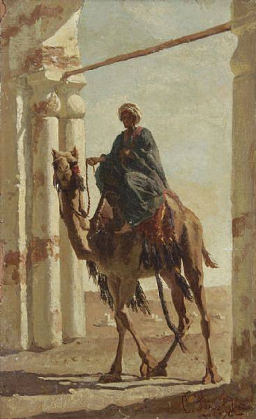 沙漠中的骆驼司机 Camel Driver in the Desert (c.1870)，切萨雷·比塞奥