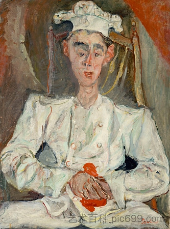 糕点厨师与红手帕 Pastry Cook with Red Handkerchief (c.1922 - c.1923)，柴姆·苏丁