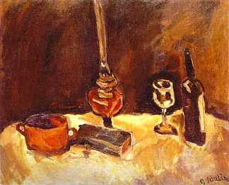 静物与灯 Still Life with Lamp (c.1916)，柴姆·苏丁