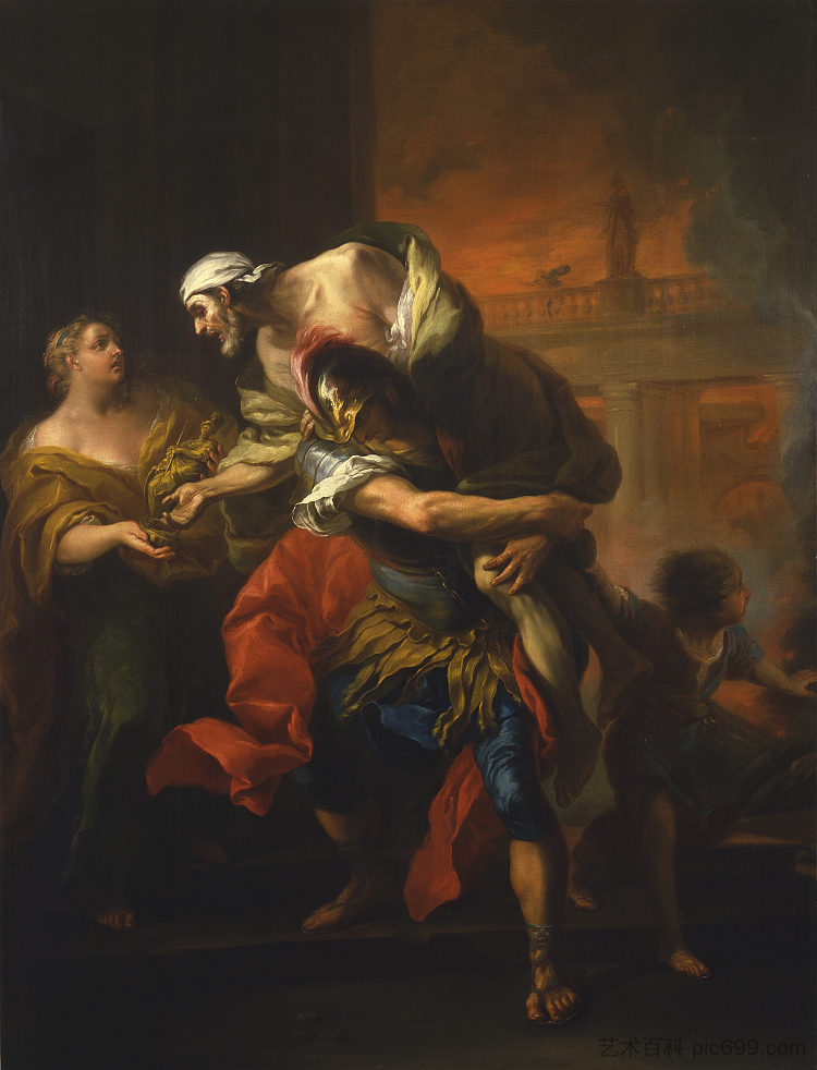 埃涅阿斯从燃烧的特洛伊中救出安基塞斯 Aeneas Rescues Anchises From The Burning Troy，Charles-Andre van Loo （Carle van Loo）