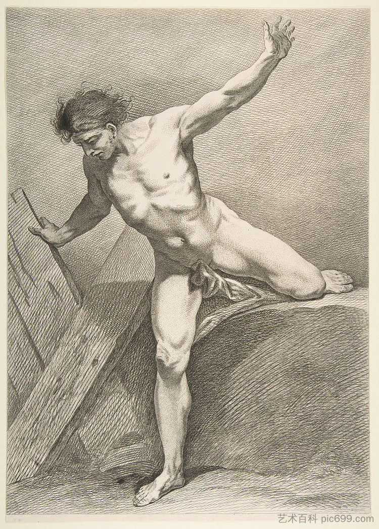靠在木板上的跨步男人 Striding Man Leaning on a Plank,Charles-Andre van Loo (Carle van Loo)