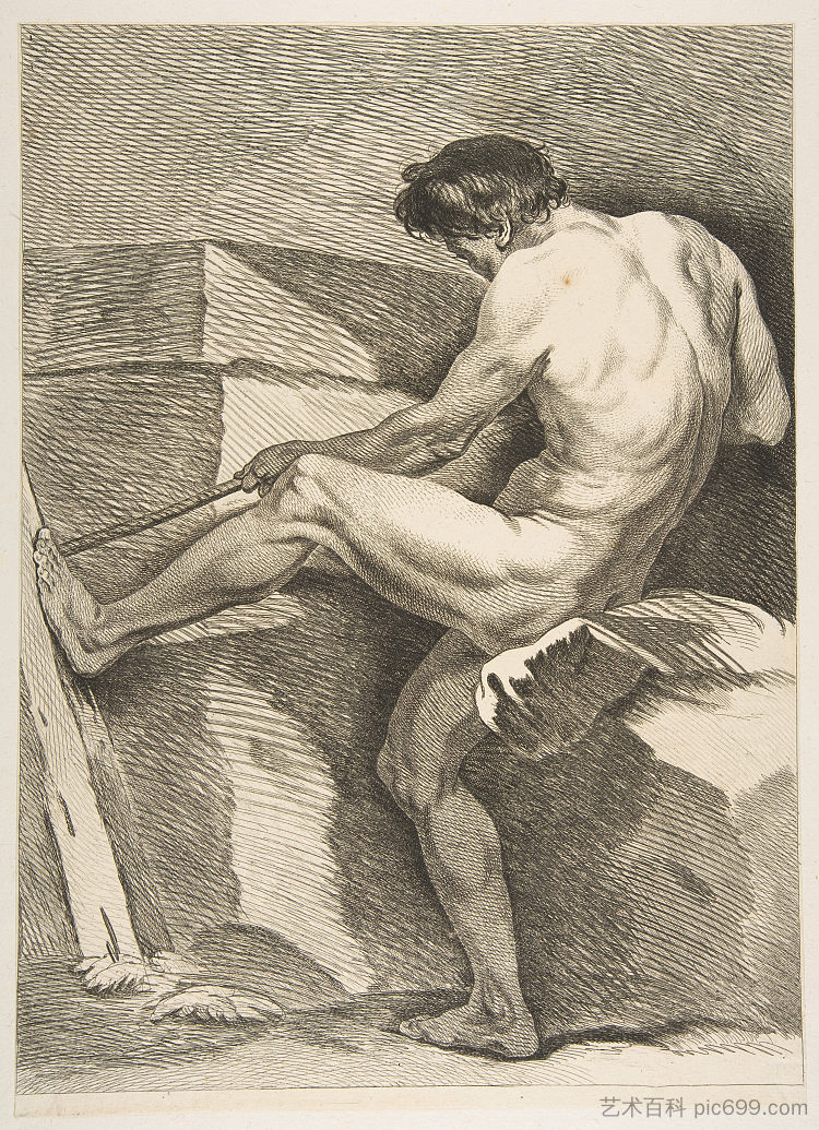 男人拉绳子 Man Pulling a Cord,Charles-Andre van Loo (Carle van Loo)