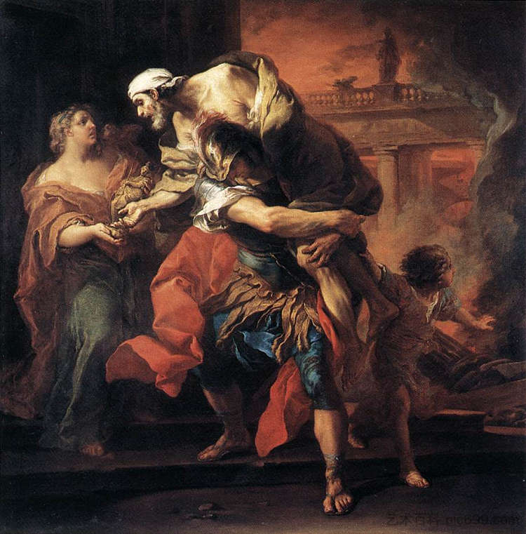 埃涅阿斯背着安基塞斯 Aeneas Carrying Anchises (1729)，Charles-Andre van Loo （Carle van Loo）